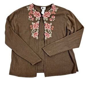 Vtg Rose Knit M Faux Twinset Sweater Cardigan Floral 80s 90s Cottagecore Koret